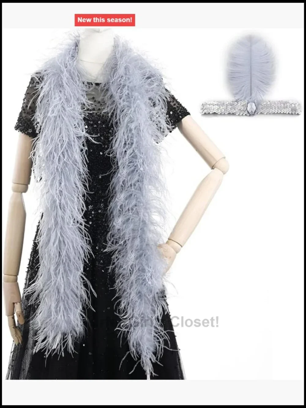 Grey Ostrich Feather Boa 2 Yards Long Fluffy Scarf Party Accessory DIY Craft